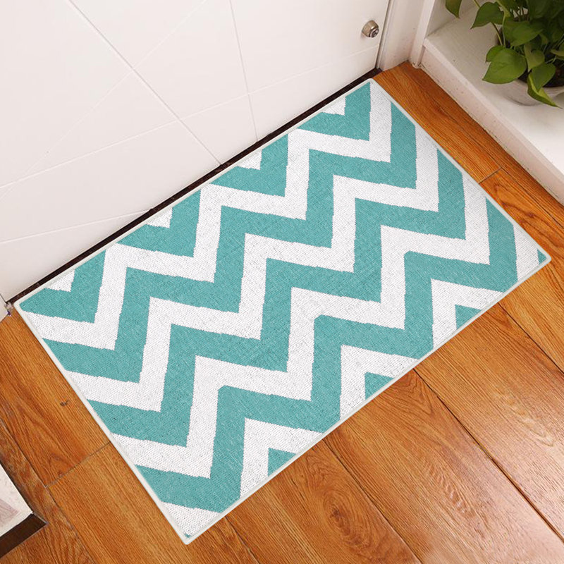 Non-Slip Chevron Indoor Doormat, Light Teal