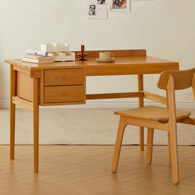 Bureau rectangulaire en bois massif avec tiroirs Burlywood