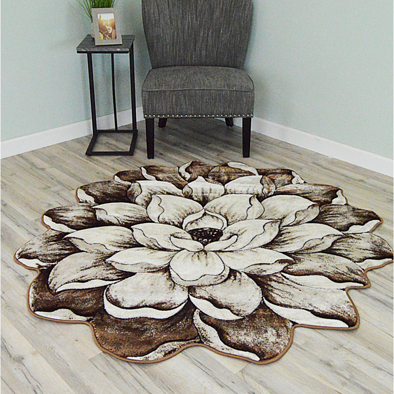 Tapis botanique à motif floral rose Burbach, Nouveauté 6 pi 6 po