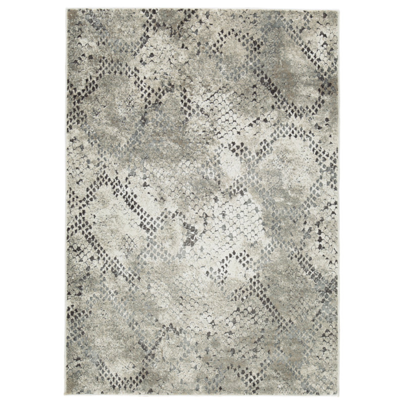 Ivory and Gray Snakeskin Pattern 5' x 7' Synthetic Rug