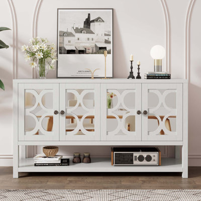 Buffet élégant avec portes en miroir et pieds en bois d'acacia durable