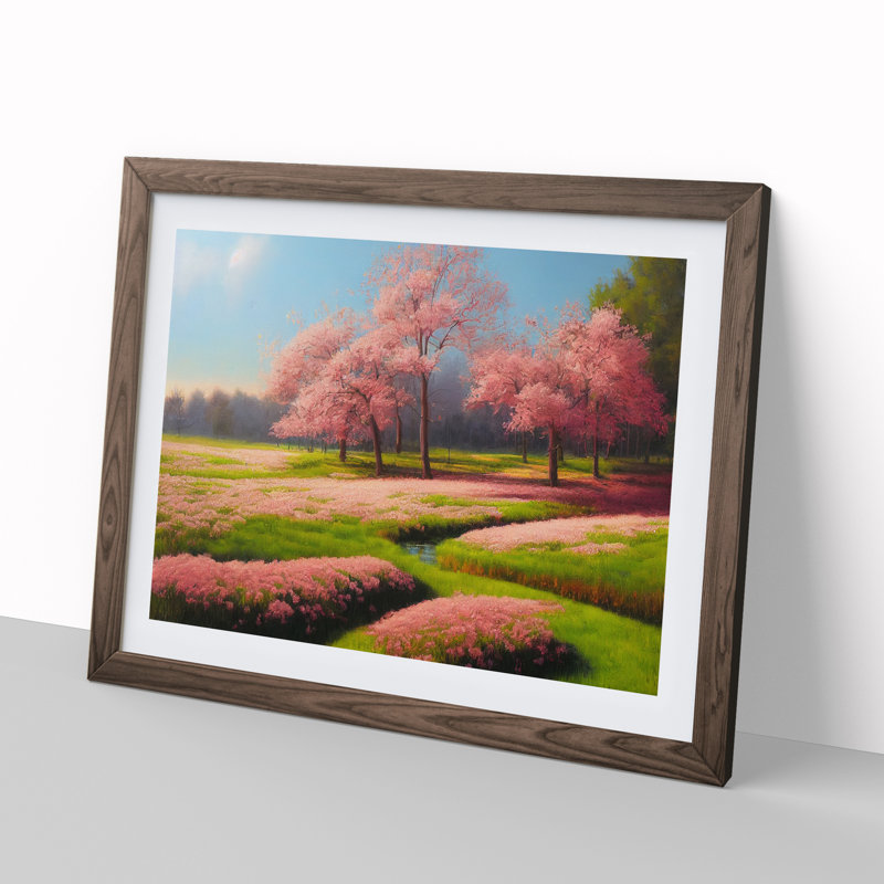 Spring Meadow Landscape - Framed Print, 34cm H x 46cm W x 2cm D, Walnut