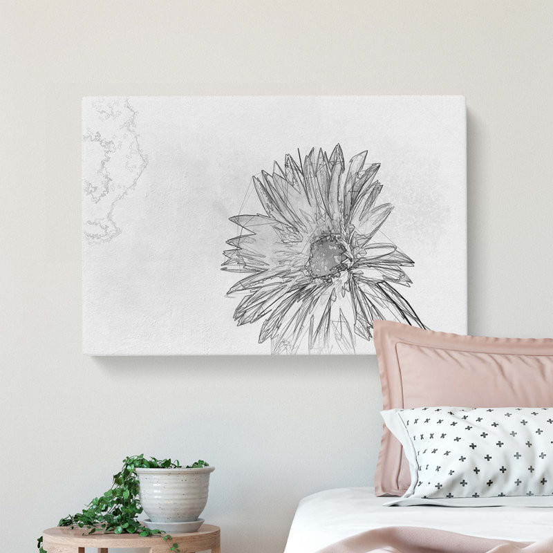 Flower Sketch In Abstract - Wrapped Canvas Print, 60cm H x 91cm W x 3cm D