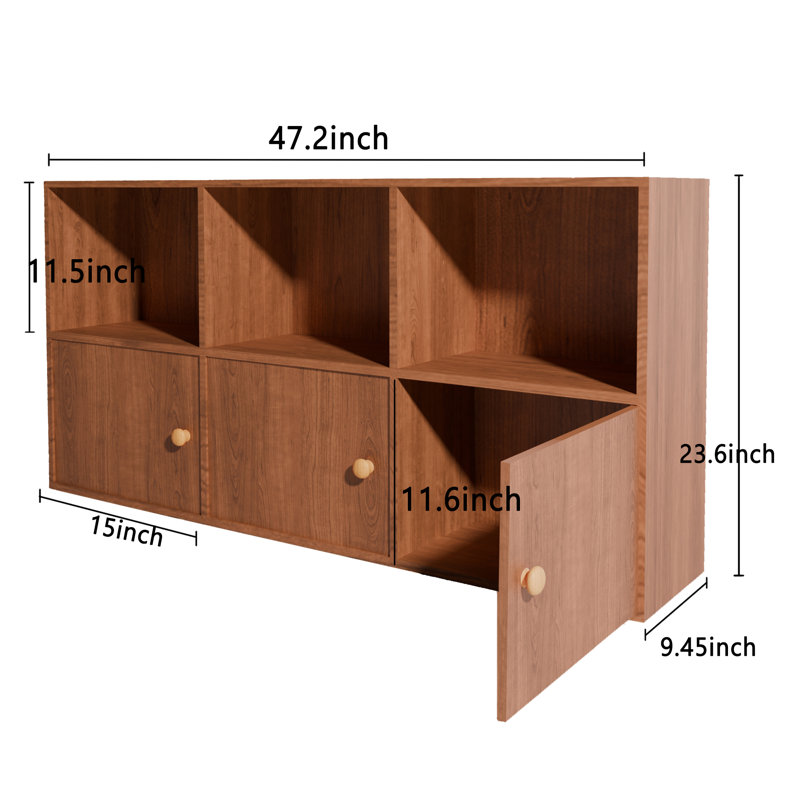 Bookcase With With 3 Cubbies And 3 Cabinets