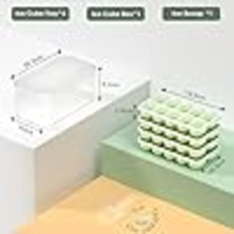 Ice Cube Tray With Lid And Bin, 4 Pack Silicone Plastic Ice Cubes Trays For Freezer With Box/Container, Stackable With Storage Iced Bucket Kits, Scoop, For Soup, Food, Cocktail, Coffee