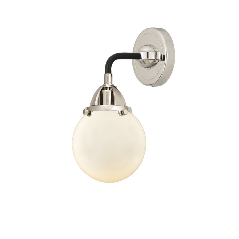 Shauna Armed Sconce, Matte White, Incandescent, Black Polished Nickel
