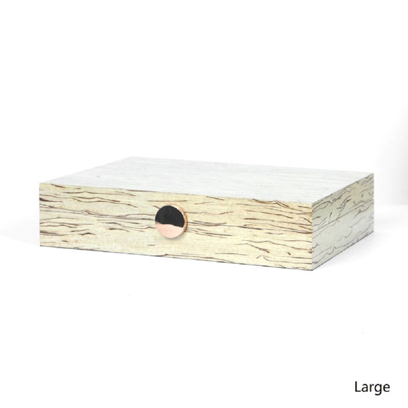 Boîte à bijoux à bouton motif grain de bois, Blanc-Grand