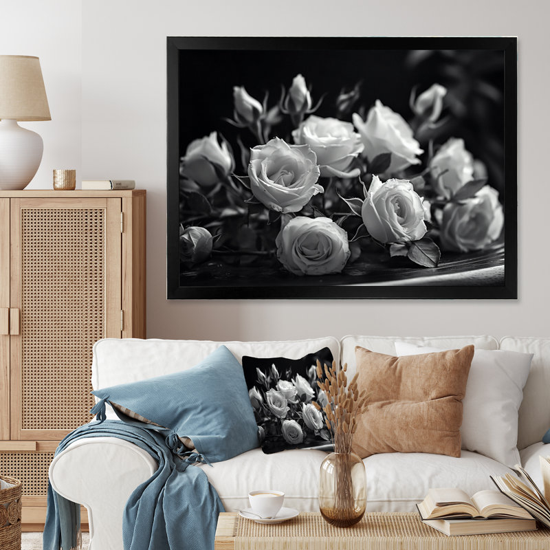 Jardin gris des roses III Jardin gris des roses III, H 12 po x l 20 po x P 1 po, Cadre photo noir
