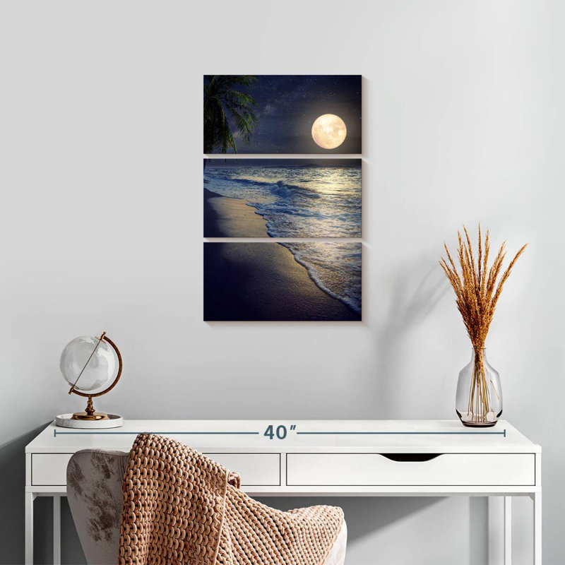 Plage lumineuse au clair de lune, H 23 po x l 14 po