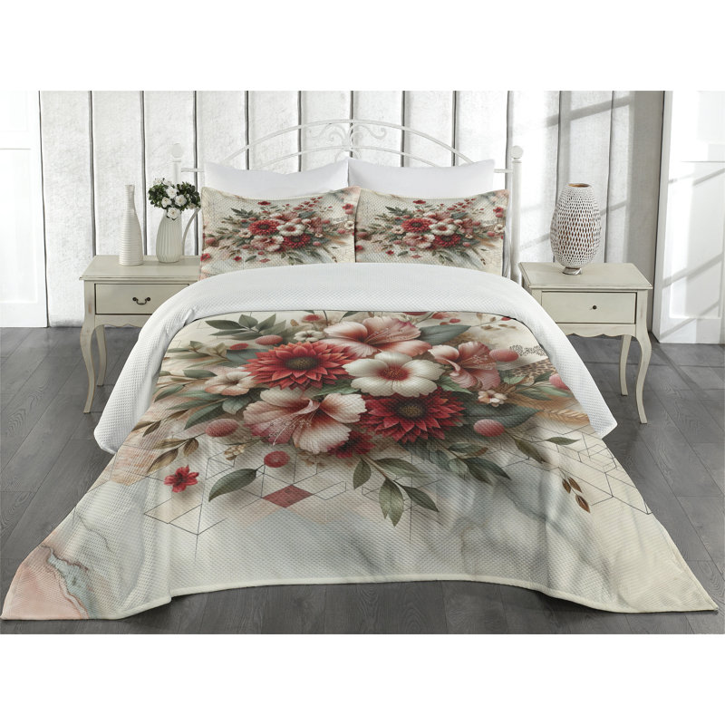 Polyester Floral Coverlet, King Coverlet + 2 Standard Shams