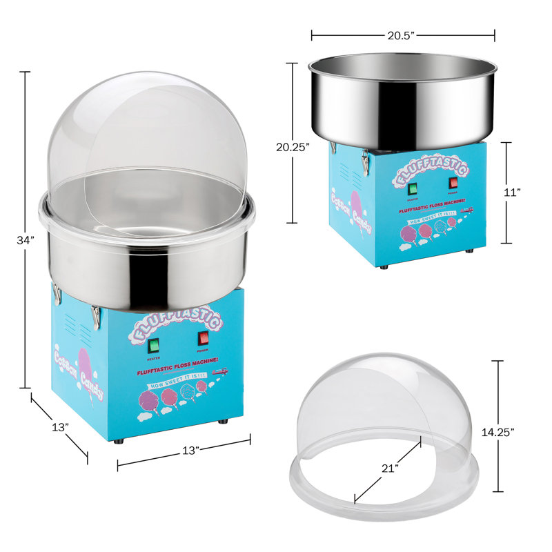 Machine à barbe à papa - Machine à barbe à papa 1000W Flufftastic avec bouclier en dôme et poêle en acier inoxydable - Machine à gâteries pour fêtes par Great Northern Popcorn (bleu)