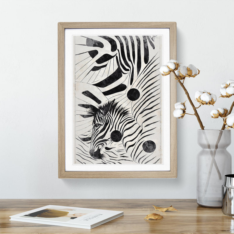 Zebra No.1 Abstract - Single Picture Frame Painting, 64cm H x 46cm W x 2cm D, Oak