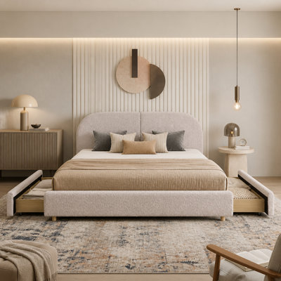 Modern Minimalist Style Upholstered Bed Frame Curved Headboard, Sturdy Leg