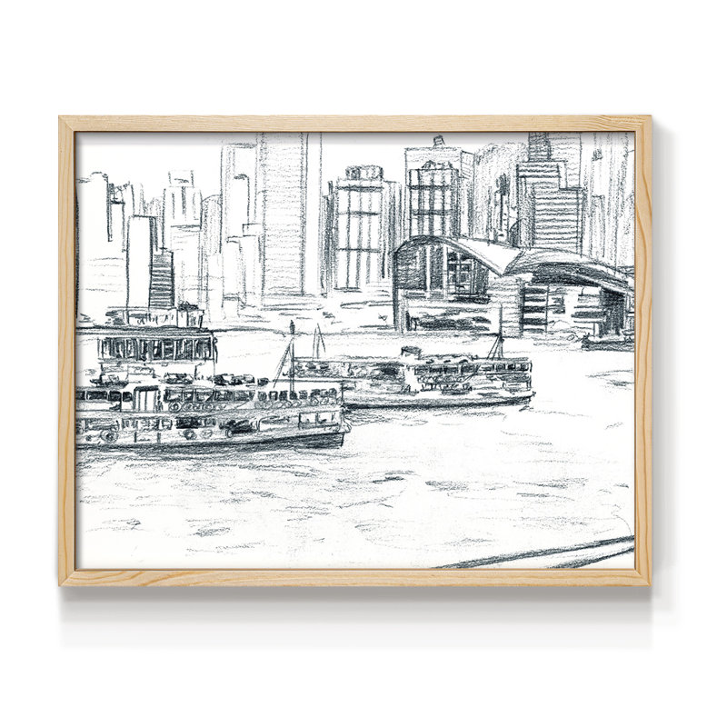 Ferryboats I -Framed Print - Restickable, 8" H x 10" W, Natural