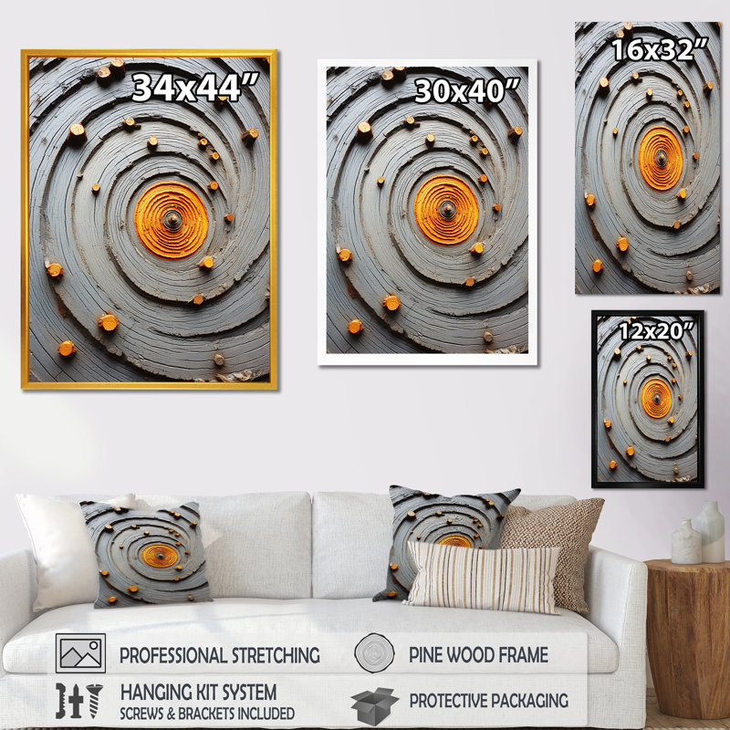 Pierre moderne spirale grise et jaune II - art mural abstrait en spirale, Toile tendue, H 60 po x l 28 po x P 1,5 po