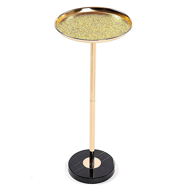 2P, Adjustable Side Table, Small Tea Martini Table, Gold, Natural Marble Decorative Pedestal End Table for Display and Storage