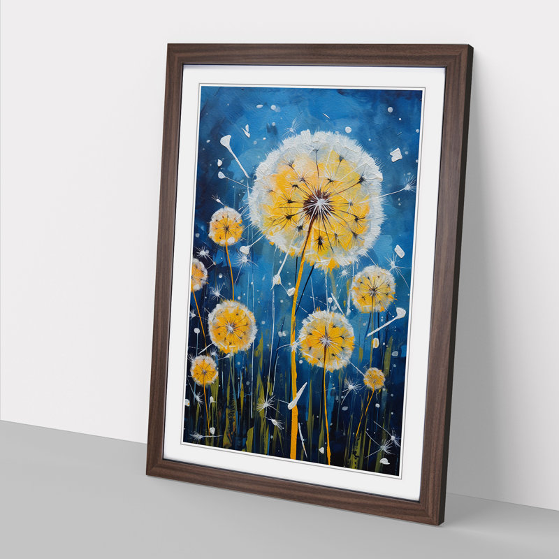 Dandelion Expressionism No.2 - Single Picture Frame Print on Wood, Walnut Framed, 46cm H x 34cm W