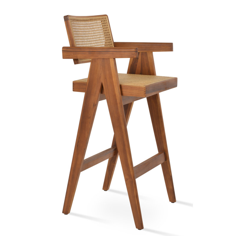 Pierre J Solid Teak Wicker Bar & Counter Stool