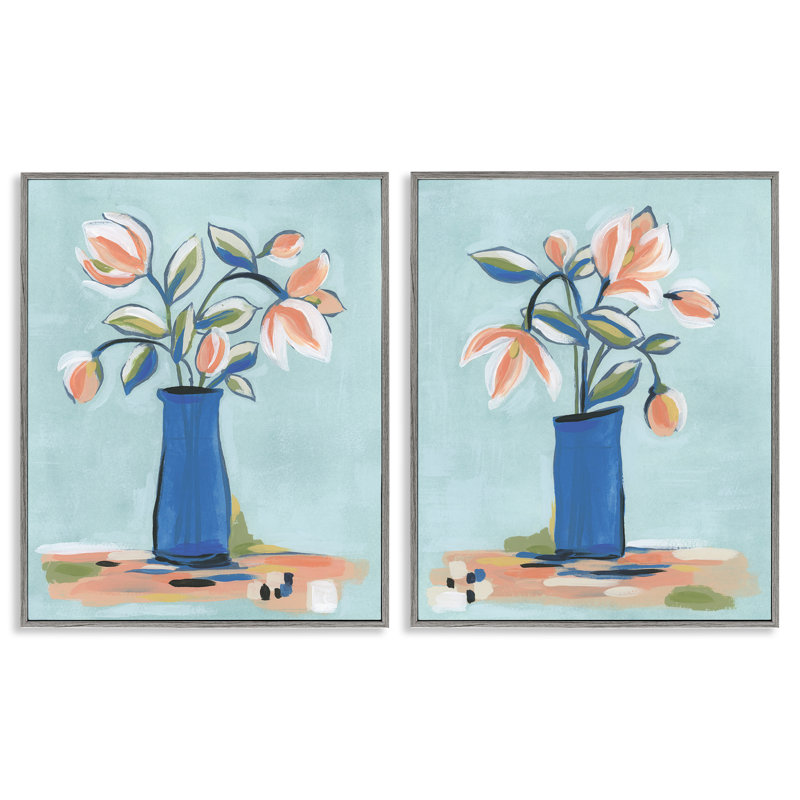  Fleurs bleues, ensemble de 2 estampes numériques par June Erica Vess, Estampe numérique Farmhouse, H 20 po x l 16 po
