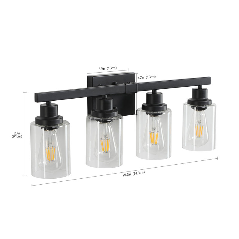 24" Modern Black 4-Light Bathroom Vanity Light Fixture, Industrial Wall Sconce With Clear Glass Shades For Mirror, Bathroom, Bedroom, And Hallway (No Bulbs)