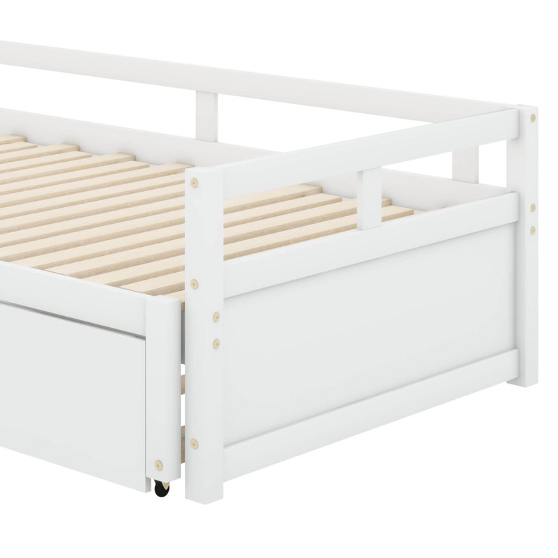 Lit de jour extensible avec couchette, lit de jour en bois avec couchette, Blanc