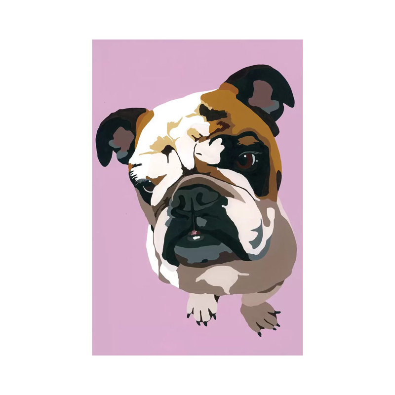 Bulldog On Lavender by Julie Ahmad - Wrapped Canvas Print, 20.32 cm H x 30.48 cm W