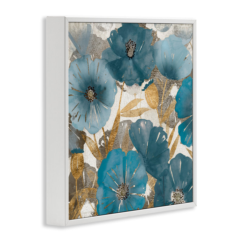 Elegant Blue Florals Abstract Giclee Art by Studio W, Coastal White Framed Giclee, 12" H x 12" W