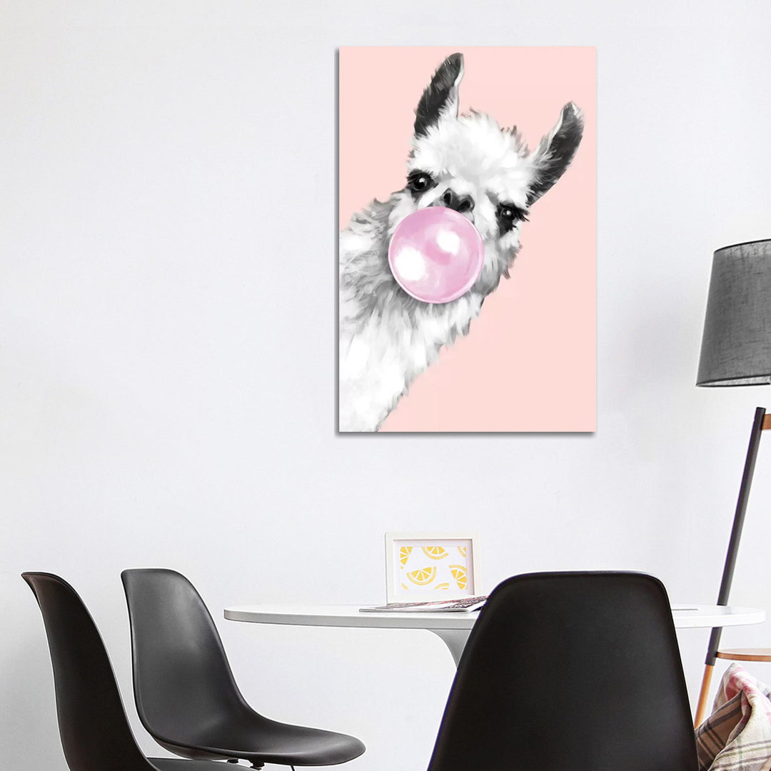 Sneaky Llama Blowing Bubble Gum by Big Nose Work - Print on Canvas