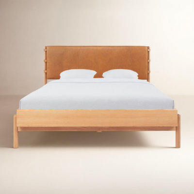 Marlana Genuine Leather Oak Bed