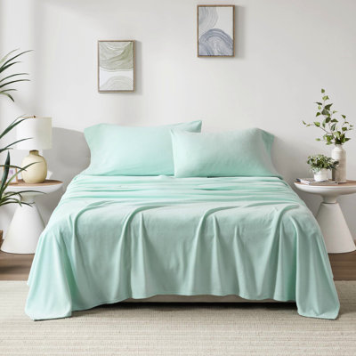 Ensemble de 4 très grands draps en 100% molleton, douillet et ultra doux, boulochage sur le visage, drap plat, 2 taies d'oreiller ajustées, élastique pour matelas de 16 po, coffre-fort doux et confortable, surface, inclus, machine