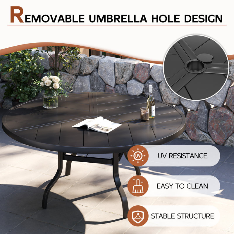 39" Round Iron Outdoor Dining Table for Patio Garden, Heavy Duty Metal Bistro Table, 28" H x 51" W x 51" D