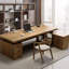 Bureau en bois massif en L de couleur noyer clair avec 7 tiroirs-110097563-110097565