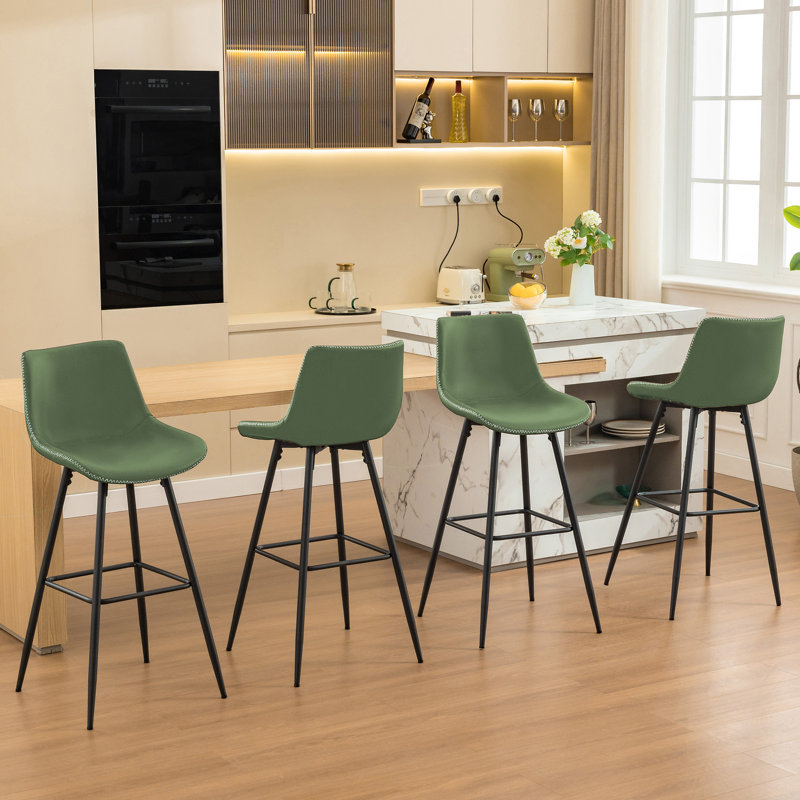 Tabouret de comptoir moderne en similicuir, Tabouret de bar (siège d'une hauteur de 28 po), 4, Vert