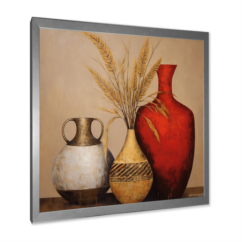 Nature morte avec vase gracieux «I» sur toile, H 16 po x l 16 po x P 1 po, Cadre simple argenté
