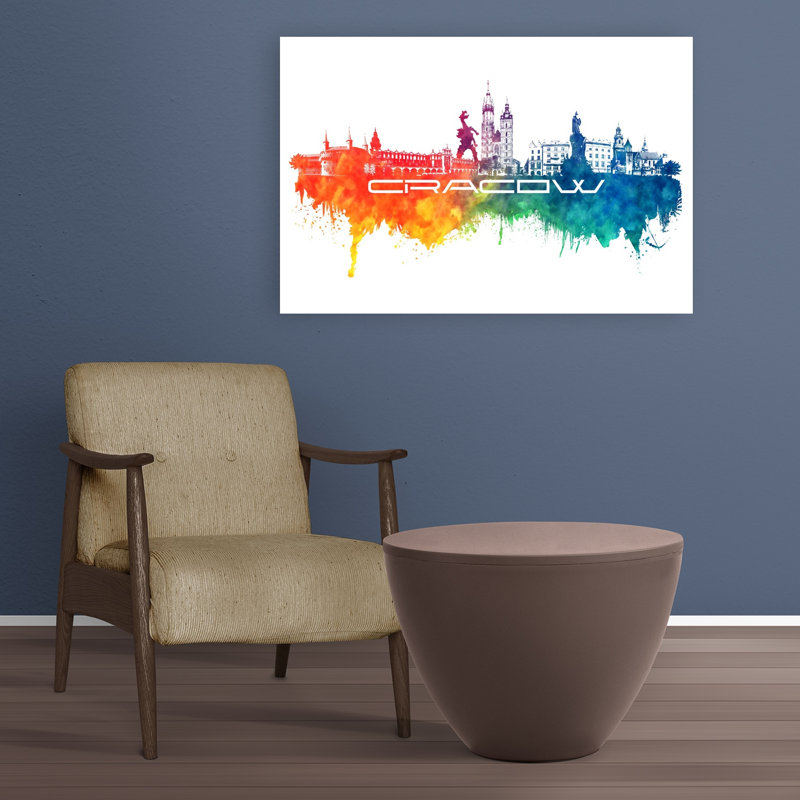 «Krakow Vibrant Skyline Colorful Modern Vibrant Architecture City Art mural», 24" H x 36" W