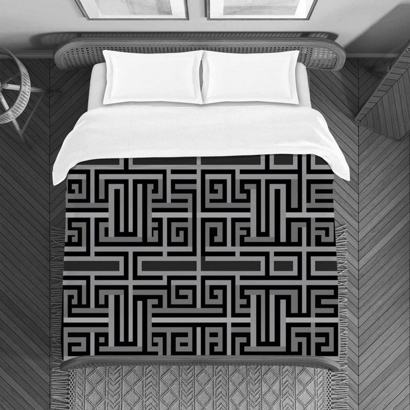 Housse de couette Mandala, Housse de couette simple, Noir / gris foncé