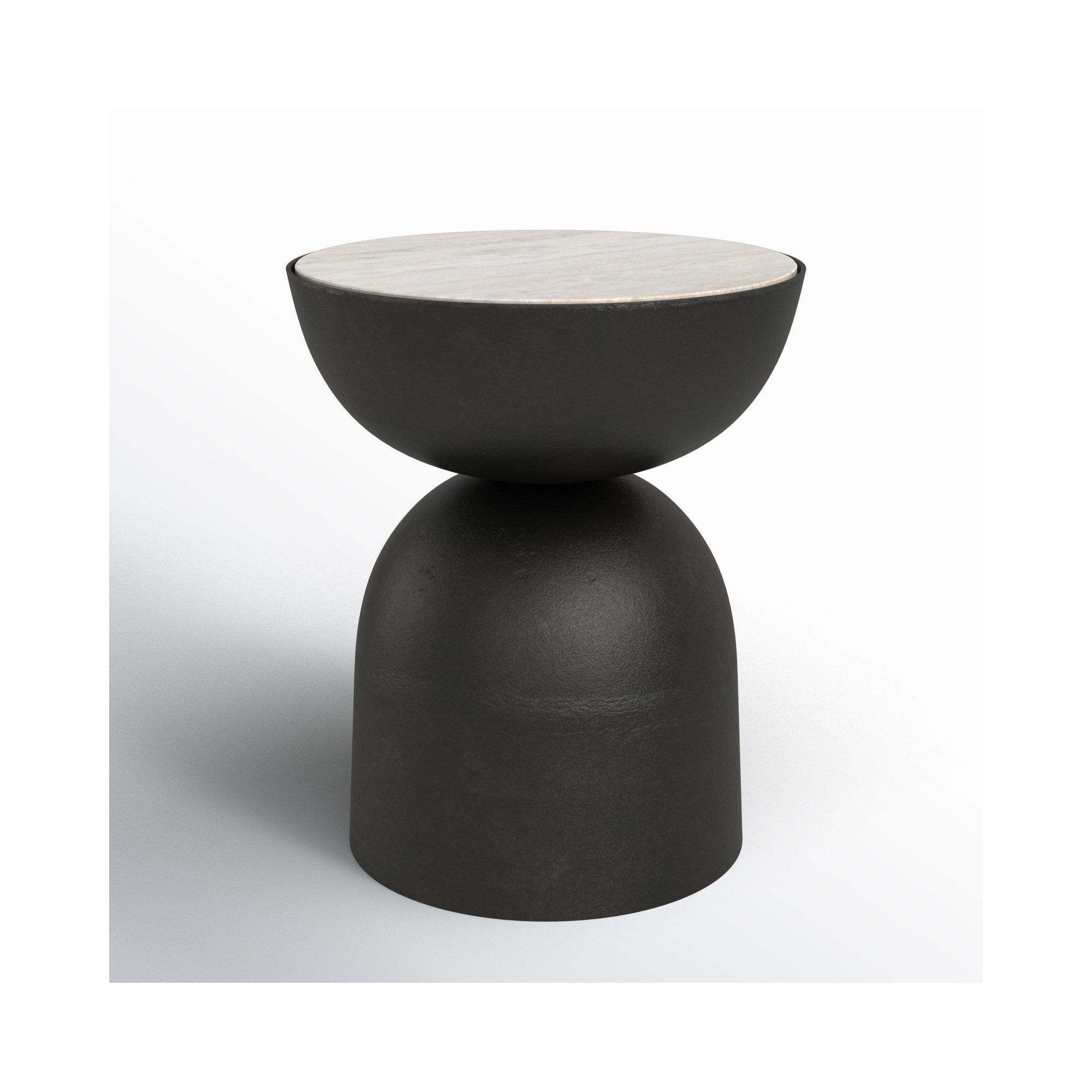 Seraphine Pedestal End Table, Hammered Gray, Creamy Taupe Marble