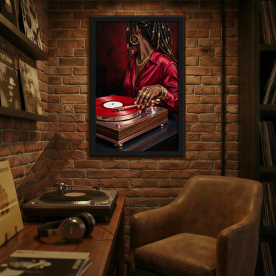 Femme abstraite avec des dreadlocks jouant un disque vinyle