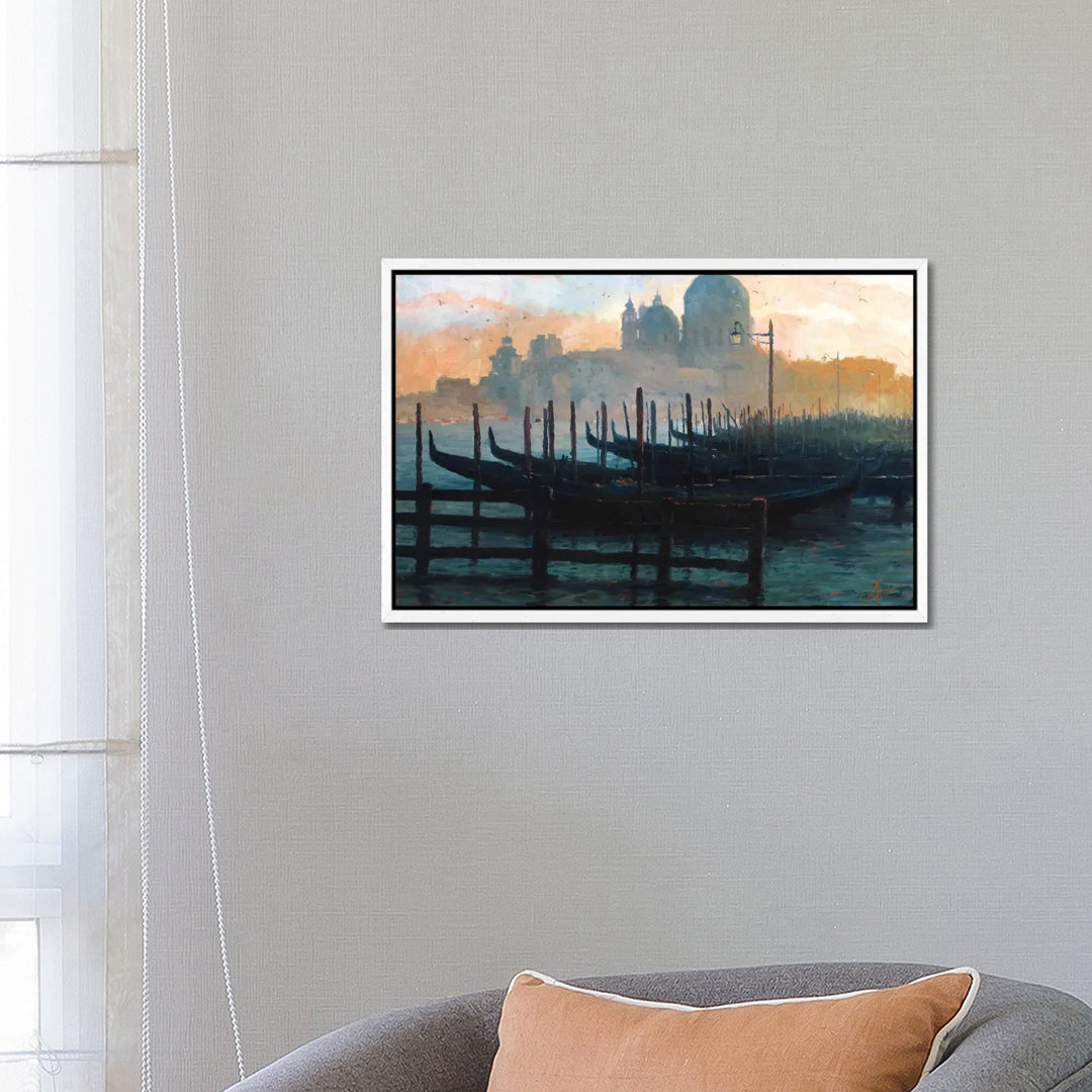 Venice, Italy - Sunset Gondolas II by Christopher Clark - Floater Frame Print on Canvas
