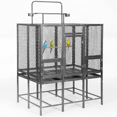 65"H Parrot Flight Cage With Playtop, Heavy-Duty Metal Bird Cage With Stand, Feeding Cups & Perches For Multiple Birds