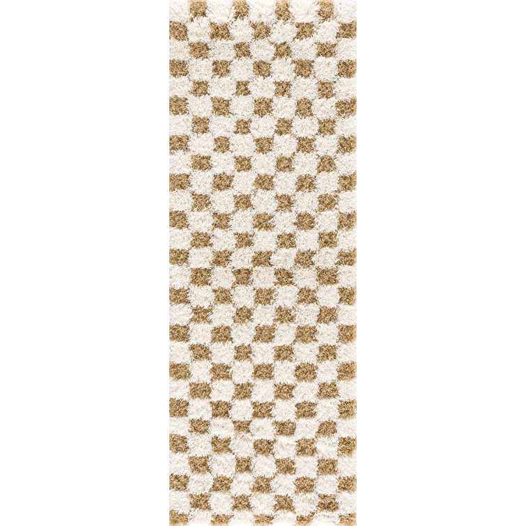 Atiran Checkered Plush Pile Brown Area Rug