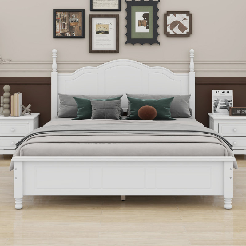 Lit plateforme et tables de chevet en bois, Blanc