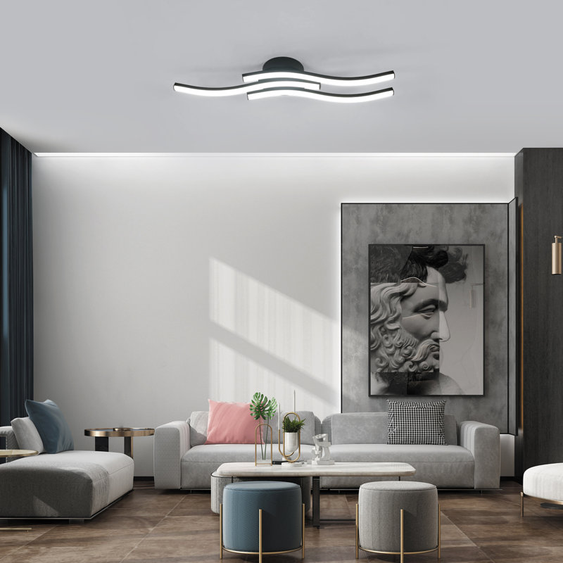 Curved Design LED Ceiling Lamp Fixture, 18W 1800 LM Neutral White Light, 6500K, Matte Black