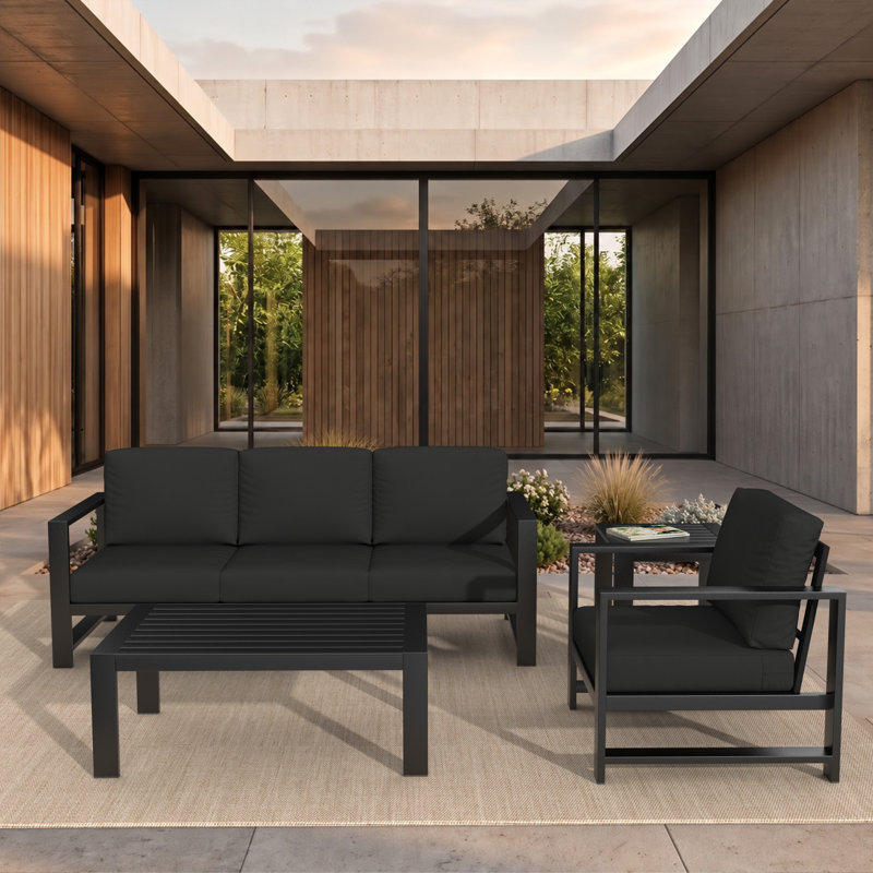 Ensemble de conversation pour 4 personnes avec coussins Sunbrella® Dulcie, Toile Sunbrella® noir