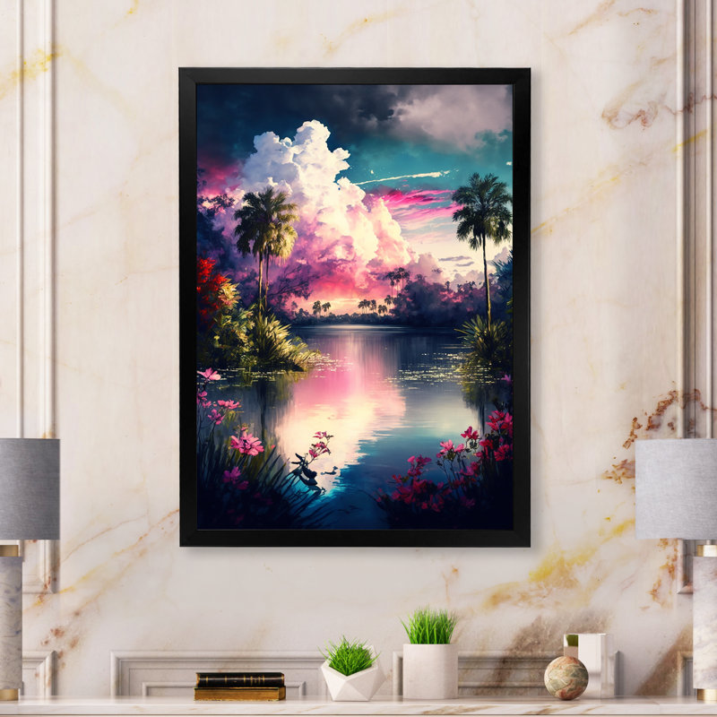 «Cissell Beautiful Sunset Over A Tropical Lake III», reproduction sur toile, Cadre photo noir, L 12 po x H 20 po