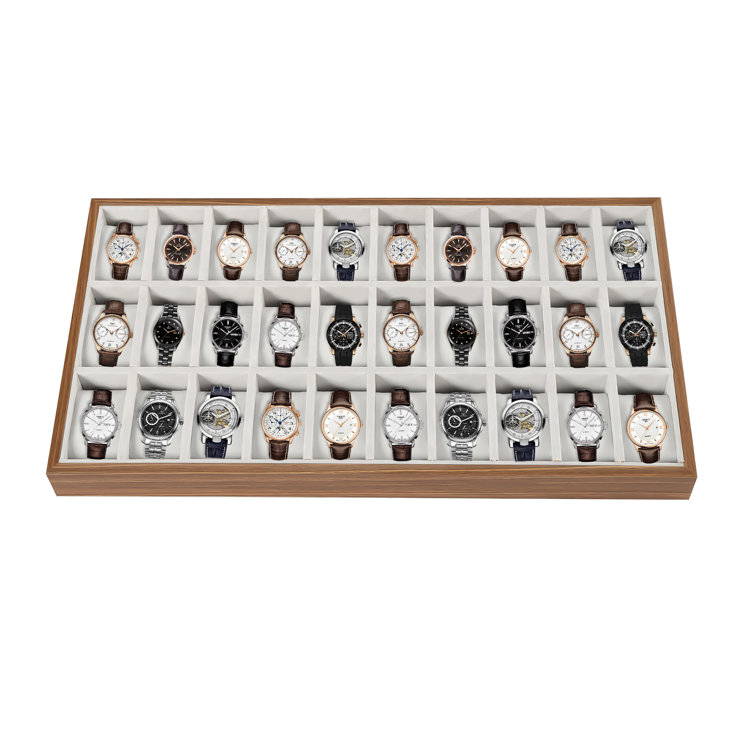 30 Slots Wooden+Flannel Display Watch Box