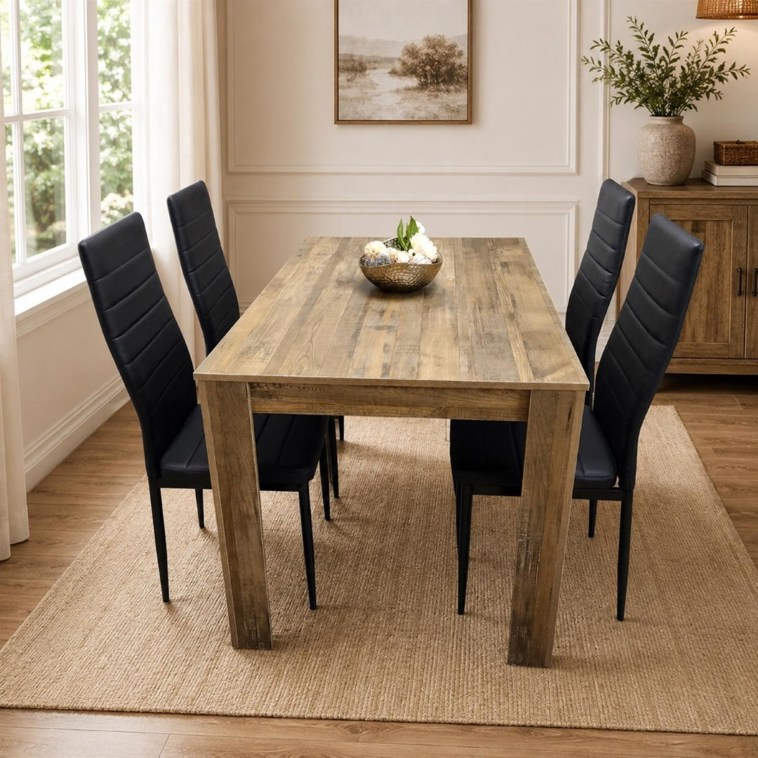 B&Q - Dining Table And 4 Chairs SetRustic Effect Wood Dining Table With 4 Black Chairs Dining Room Furniture - Image 5