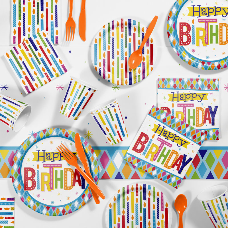 Bright Multicolor Birthday Party Supplies Kit with Tableware
