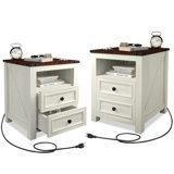 2-Drawer Nightstand With Built-In 2 AC Outlets & 2 USB Ports