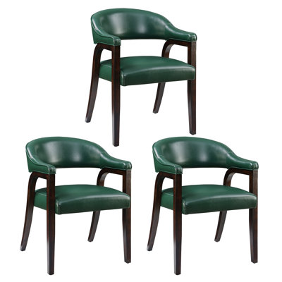 LUMERA Collection Set of 3 Mid-Century Modern Dining Chairs, Upholstered Faux Leather, Solid Wood Frame, Comfortable Kitchen & Dining Room Seating Green